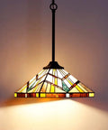 Tiffany Style Pendant Light 12 Inch Wide Amber Cream Stained Glass Shade With Adjustable Chain Hanging Lamp for various rooms