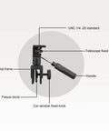 Car Window Mount Clamp For Spotting Scope Monocular Binocular Telescope And SLR Camera With Mounting Thread labeled diagram.
