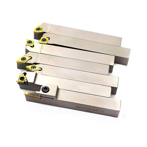 Heavy Duty Five Eighths Inch Shank Indexable Lathe Turning Tool Holder Set Nickel Plated 7 Piece CNC Metal Lathe Cutting Tools