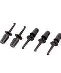 Five Beefy Black Test Hook Probes Set For Digital Multimeters 5 Pack Heavy Duty Spring Clip Leads IC PCB Hook Clip Probes side view