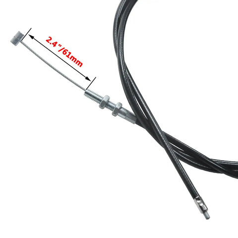 Close-up view of 75 Inch Throttle Cable Replacement for 90cc to 250cc Go Karts, showing cable end and length measurement.