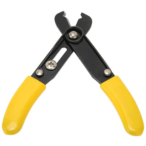 Heavy Duty Rock Solid Electrician Wire Stripper Featuring Comfortable Grip And Spot On Single Hole Cutter For Diy Electronics Jewelry And Watch Repair No Sweat Quick Fixes, with yellow handles and precise cutter.