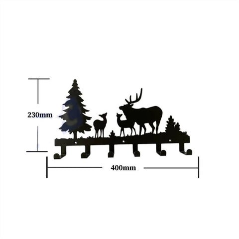 Heavy Duty Wall Mount Coat Hooks Zero Hassle Black Metal Key Hanger Rack For Entryway Bathroom Living Room Organization with deer and tree design