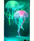 Large Jellyfish Lamp For Home Office Desk Decor Soothing Ocean Mood Light with floating faux jellyfish in cylindrical tank.