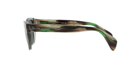 Side view of Unisex Square Sunglasses With Transparent Green Frame And Dark Blue Polarized Lenses For 100 Percent UV Protection