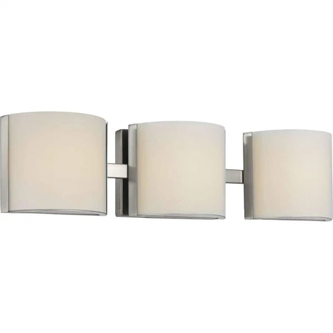 Arch LED 3-Light Vanity Light With Etched Glass, Modern Bath Fixture In Brushed Nickel mounted on white wall