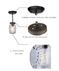Industrial 3 Light Pendant With Slick Matte Black Finish Clear Glass Mason Jar Shade Heavy Duty Adjustable Hanging Fixture For Kitchen Island Dining Room Foyer Top Shelf Vibe Upgrade close-up view of glass shade and mounting hardware