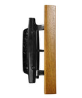 Mortise Style Reversible Sliding Patio Door Handle Set With Oak Wood Interior Handle And White Diecast Exterior