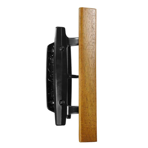 Mortise Style Reversible Sliding Patio Door Handle Set With Oak Wood Interior Handle And White Diecast Exterior
