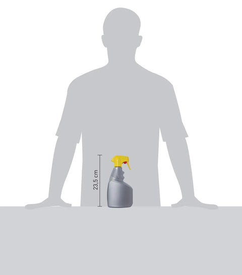 Quick Dry Wood Floor Cleaner Spray For Hardwood Surfaces And Kitchen Cabinets 24oz bottle shown next to a person for scale.