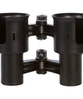 Heavy Duty Black Portable Clamp On Cup Holder And Versatile Dual Drink Caddy To Lock In Two Beverages, sturdy design with dual cup slots.