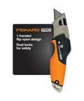 Pro Retractable Folding Utility Knife With CarbonMax Blade, Dual Lock Safety, One-Handed Flip, All Metal Construction, Orange And Black