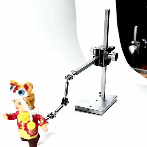 Heavy Duty Anti Tip Metal Base Stop Motion Shooting Bracket with puppet attached for DIY animation projects