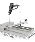 GfaZxds 2 In 1 Hand Wrapping Machine With Heat Gun And Shrink Film For Food, Book, And Box Packaging shown with dimensions 25.6in x 15.7in.