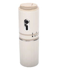 Kickstart Mornings On The Go With This Portable Electric Coffee Maker And Compact Travel Cup For Fresh Java Anywhere. Cream-colored electric coffee grinder.