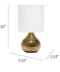 Hammered Gold Drip Table Lamp With White Fabric Shade Mini Size On Cord Switch 40W Type B Candelabra Bulb Not Included