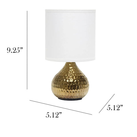 Hammered Gold Drip Table Lamp With White Fabric Shade Mini Size On Cord Switch 40W Type B Candelabra Bulb Not Included
