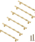 Bamboo Shape Solid Zinc Alloy Cabinet Knobs Set Of 6 In Golden Finish with screws, ideal for dresser drawers, cupboards, and closets