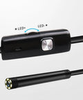 Close-up of Phone Borescope Endoscope With 6 LED Lights And 3.3ft Flexible Cable, showing LED control knob and camera head.