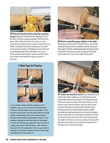 Book: Complete Starter Guide to Woodturning on the Lathe; page spread with step-by-step lathe turning photos