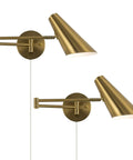 Plug In Wall Sconce Set Of 2 With Brass Swing Arm Lights For Bedroom And Living Room, Adjustable Swivel Wall Lamps