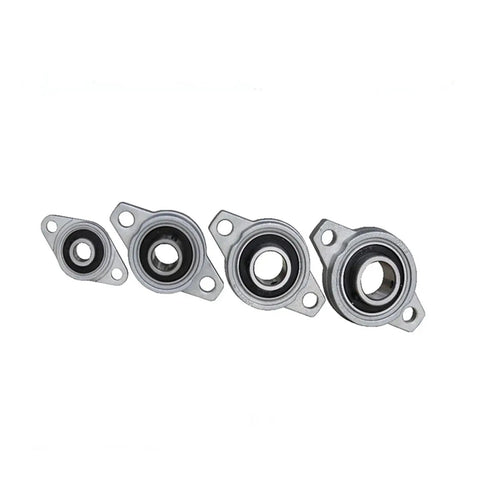 Thinking Process: four flanged ball bearings with sealed housing for industrial shaft systems, shown on white background