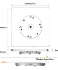Top view of Slick Square Acrylic Cookie Decorating Turntable With Anti Slip Silicone Mat, dimensions 160mm, 17mm thick.