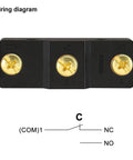 Wiring diagram of General Purpose Micro Switch With Panel Mount Plunger, Momentary SPDT 1NO 1NC, Screw Terminals, 15A Rated