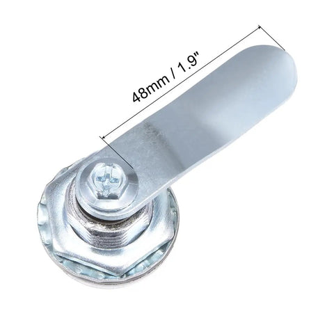 Close-up of chrome-plated Drawer Cabinet Cam Lock With One Half Inch Cylinder Length Fits Panels Up To One Quarter Inch Thick Brass Core Keyed Alike
