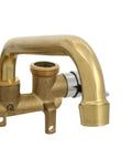 Close-up of Two Handle Laundry Faucet With 7 Inch Rough Brass Swivel Spout Drip Free No Fuss Quarter Turn Valve Garden Hose Connection Removable Aerator