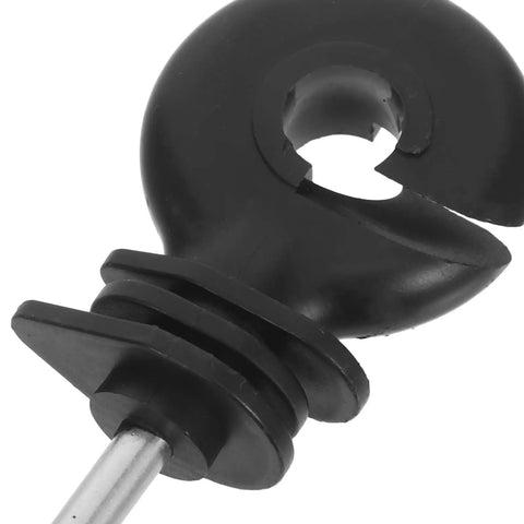 51-Count Wood Post Screw-In Electric Fence Insulators With Socket Installation Tool Farm Ready Durable Black PP And Carbon Steel Sun Resistant And Secure Wire Holding For Livestock close-up