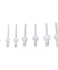 180 Piece Blind Rivet Flange Kit With Six Sizes Aluminum Alloy Rivets For Soft Materials in a row showing different sizes