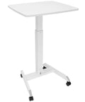Adjustable Rolling Laptop Desk With Wheels For Home Office Or Classroom Sit Stand Cart On The Go Mobility, white, side view