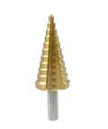 Premium Step Drill Bit Set One Eighth Inch Through One Inch HSS Titanium Coated Cone Bits For Metal Aluminum Copper Plastic With Tri Flat Shank