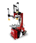 Industrial Grade Tire Changer And Wheel Balancer Combo With Two Horsepower Bead Blaster and Hardened Alloy Steel Jaws on red machine