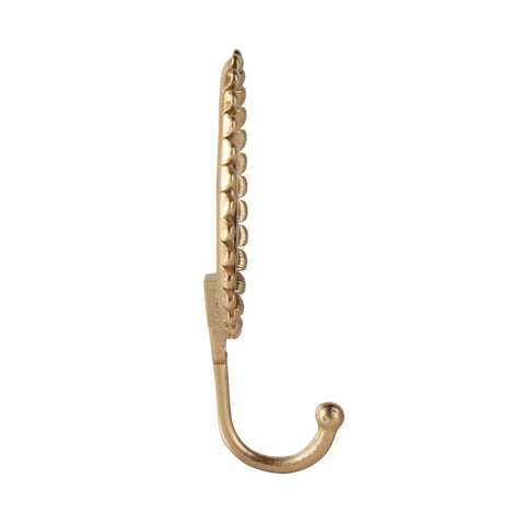 Super Clean Set Of Three Straight Up Vintage Wall Hooks With French Garden Floral Details And Classic Scalloped Metallic Hardware For Entryway Organizing And Cozy Bedroom Vibes, single side view of a metallic hook.