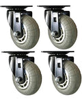 Four Three Inch Soft Foam Rubber Grey Wheel Casters With Chrome Spokes And Black Double Ball Bearing Swivel Plate