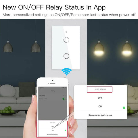 Smart Wall Switch No Neutral Needed For Single Pole 110V, 2 Gang, 2.4GHz WiFi Works With Alexa Google Home app interface view