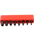 Awesome 8-Piece Torx Security Bit Set With Hardened Steel TS8 To TS40 Sizes For Power Drills Auto And Electronics Repair At 1-Inch Length To Handle Heavy Duty Jobs Without Slipping Or Stripping Threads., red holder with 8 Torx security bits