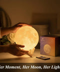 7 Inch Moon Lamp With 16 Color Options And 148 Modes Remote Or Touch Control Rechargeable Led Night Light glowing on stand