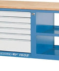 Rock Solid Heavy Duty Rolling Workbench With Deep Drawer Storage And Utility Shelf Mobile Shop Cart with six drawers and shelves.