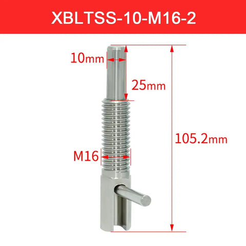 2 Pack Tough As Nails Stainless Steel Retractable Plunger Pins, 105.2mm tall, with locking pin and detailed measurements.