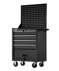 Beefy Heavy Duty Rolling Tool Box With Five Drawers And Lockable Panels, Steel Cart Tool Chest On Wheels, Black