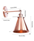 Heavy Duty Adjustable Wall Sconce Featuring Straight Up Industrial Design Foolproof Mounting E27 Base Solid Bronze Glow dimensions and details.