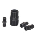 High Pressure Straight Hydraulic Fitting Adaptor Converts Metric Threads To Male Pipe Thread Connector black steel, shown with threaded ends