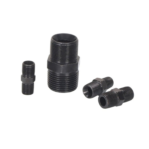 High Pressure Straight Hydraulic Fitting Adaptor Converts Metric Threads To Male Pipe Thread Connector black steel, shown with threaded ends
