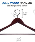 Solid Wood Hangers 20 Pack With Smooth Walnut Finish Non Slip Pant Bar 360 Degree Swivel Hook Holds 15 lbs Dimensions in inches