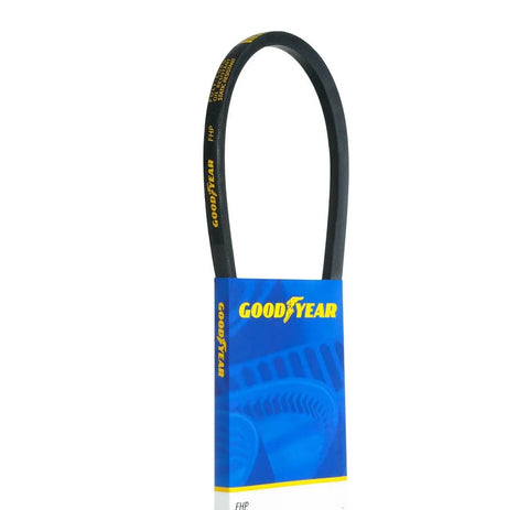 Top Shelf Heavy Duty Industrial V Belt Replacement 4L210 Oil And Static Resistant Black Drive Belt Built With Bulletproof Tensile Cords For Dependable Workshop Use, displayed on packaging.