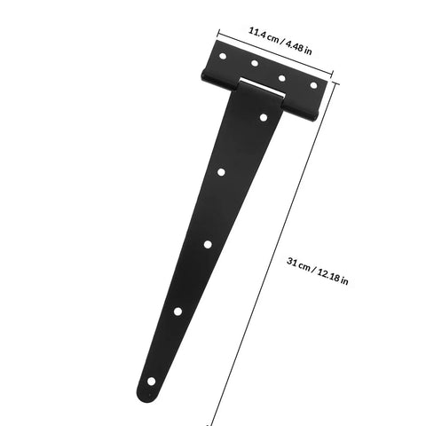 Heavy Duty Iron T Shape Gate Hinges For Wooden Fences With High Load Bearing Capacity And Toughness, Black Finish, 12 Inch Adjustable.