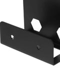 Close-up of a heavy-duty matte black metal bracket for under desk storage, part of the Kick That Desk Clutter To The Curb With This Super Solid Under Desk Laptop Mount Rack.